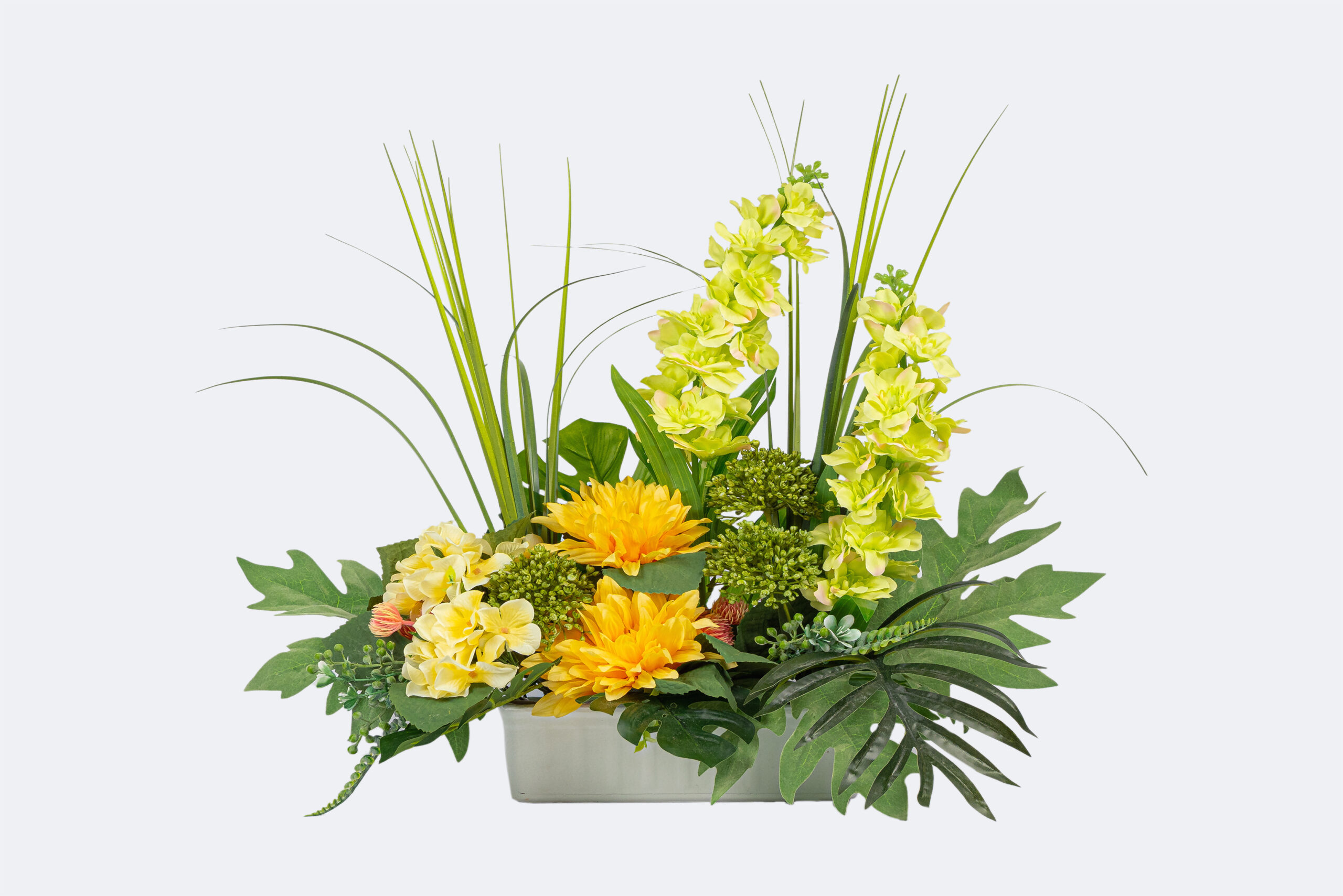 Jardinera artificial de tons càlids.